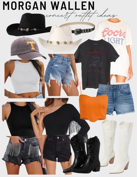 concert outfit, country concert outfit, Morgan Wallen concert, Tennessee , cut off shorts, boots, black boots, white boots, fringe, graphic tee 

#LTKSeasonal #LTKunder100 #LTKunder50