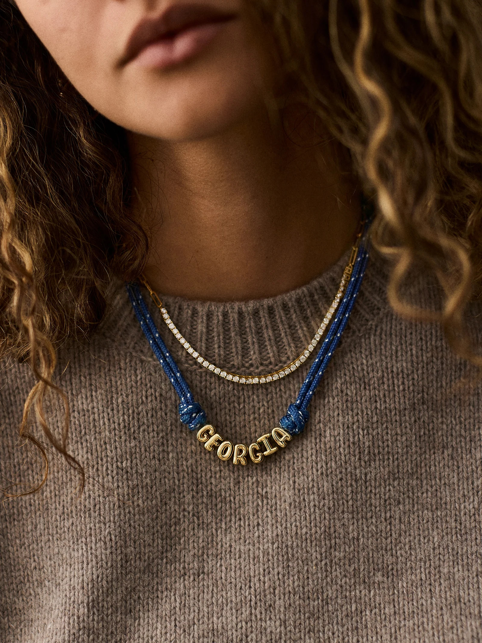 Bubble Letter Custom Paracord Necklace - Navy/White | BaubleBar