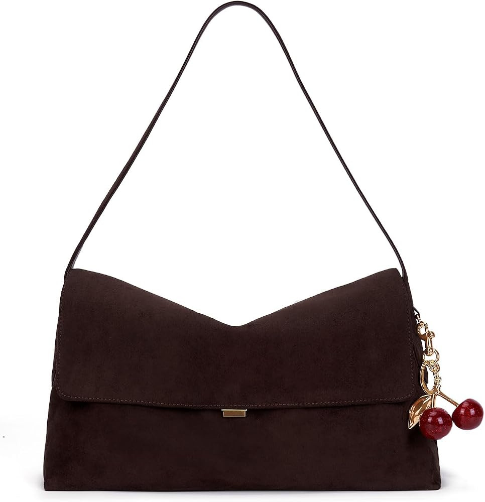 Lushandy Brown Suede Purse Faux Suede Shoulder Bag 36 Flap Slouchy Hobo Bag | Amazon (US)