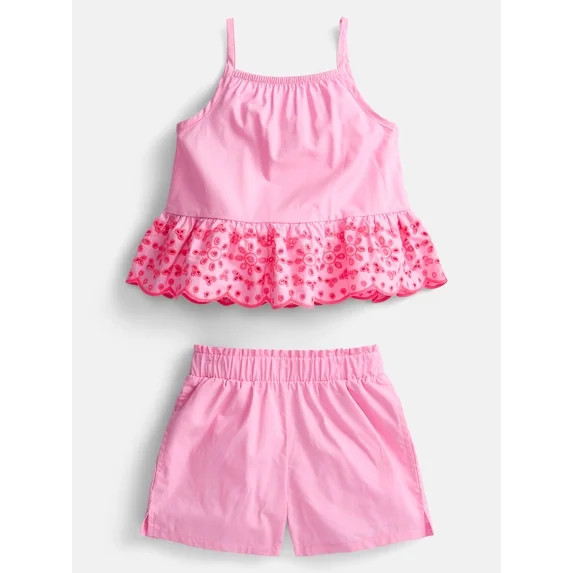 Wonder Nation Toddler Girls Scalloped Tank Top and Matching Shorts Set, 2-Piece, Sizes 12M-5T | Walmart (US)