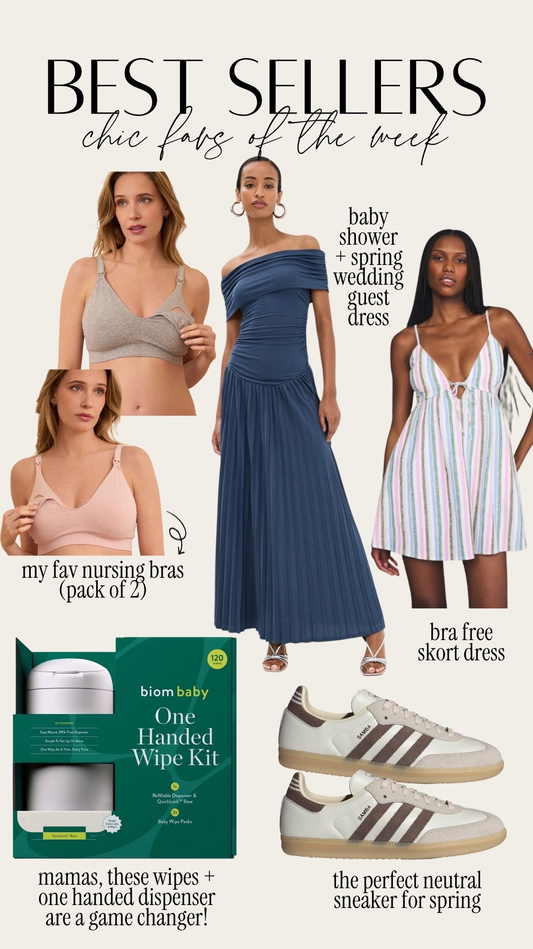 Best sellers of the week! My fav nursin bras, biom wipes, bra free mini dress, go to spring wedding guest / baby shower dress and neutral sneakers that go with everything 

#LTKmomlife #LTKBump #LTKBaby
