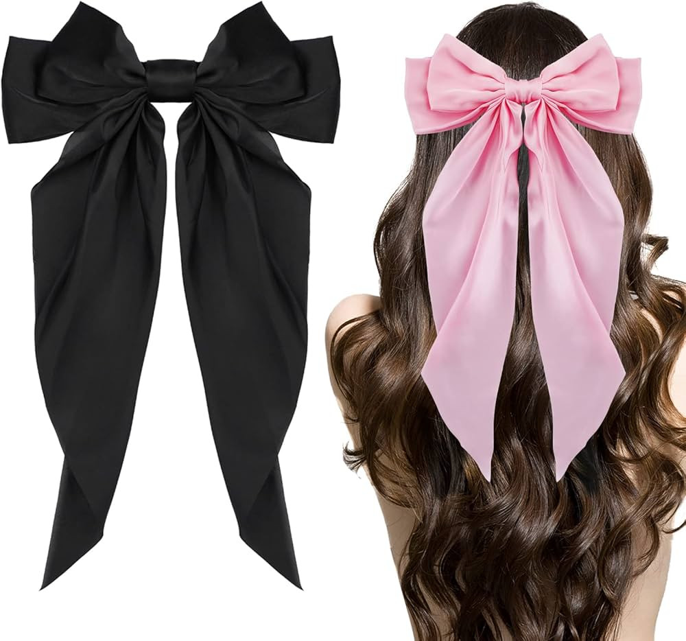 Ambesi Big Bow Hair Clips 2pcs, Long Tail French hair Bows for Women Girl, Satin Silky Bow Hair B... | Amazon (US)