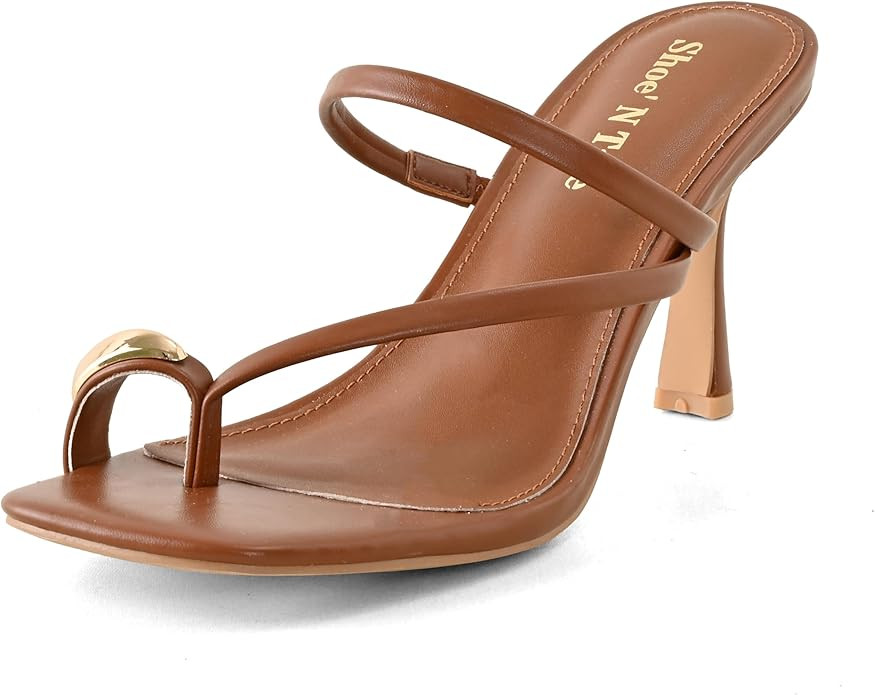 Shoe'N Tale Women's Thong Strappy Stiletto Heels - Open Square Toe Slip On Mule Dress Sandals for... | Amazon (US)