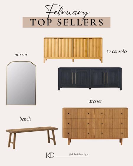 Best selling items of February! 
•••
Tv console, black tv stand, wood tv stand, scalloped tv stand, scalloped furniture, mirror, gold mirror, vanity mirror, bench, wood bench, bedroom bench, dresser, wood dresser, fluted dresser, look for less #LTKmostloved 

#LTKSpringSale #LTKhome #LTKstyletip