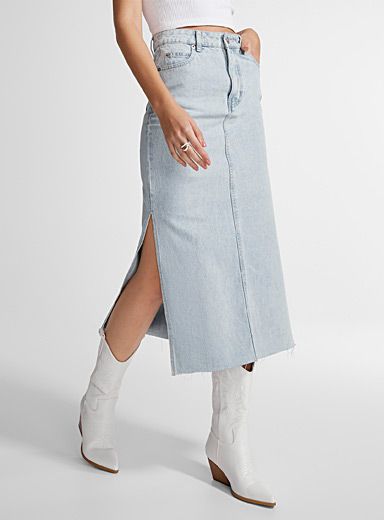 Long light blue denim skirt | Simons