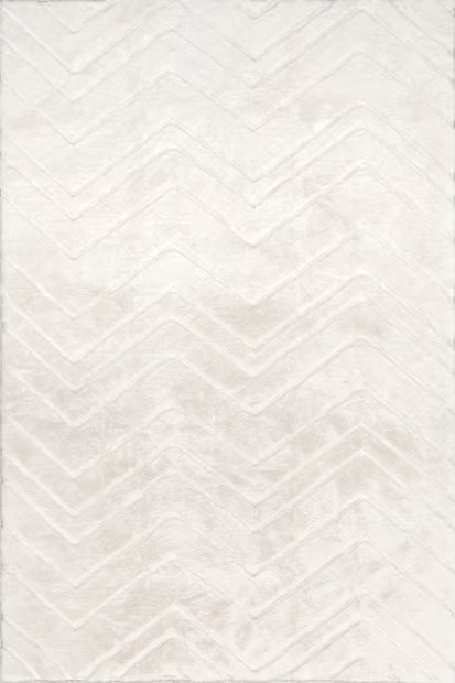 White Ingeberg Chevron Plush Cloud Washable 3' 9" x 6' Area Rug | Rugs USA