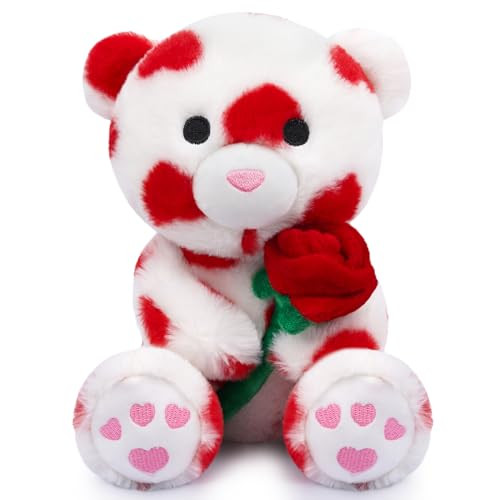 JIZWPOOM Valentines Day Plush,Valentines Teddy Bear Plush, Rose Teddy Bear Valentines Stuffed Animal, Bear Valentines Day Gift for Her & Boyfriend, Valentines Day Party Decor | Amazon (US)
