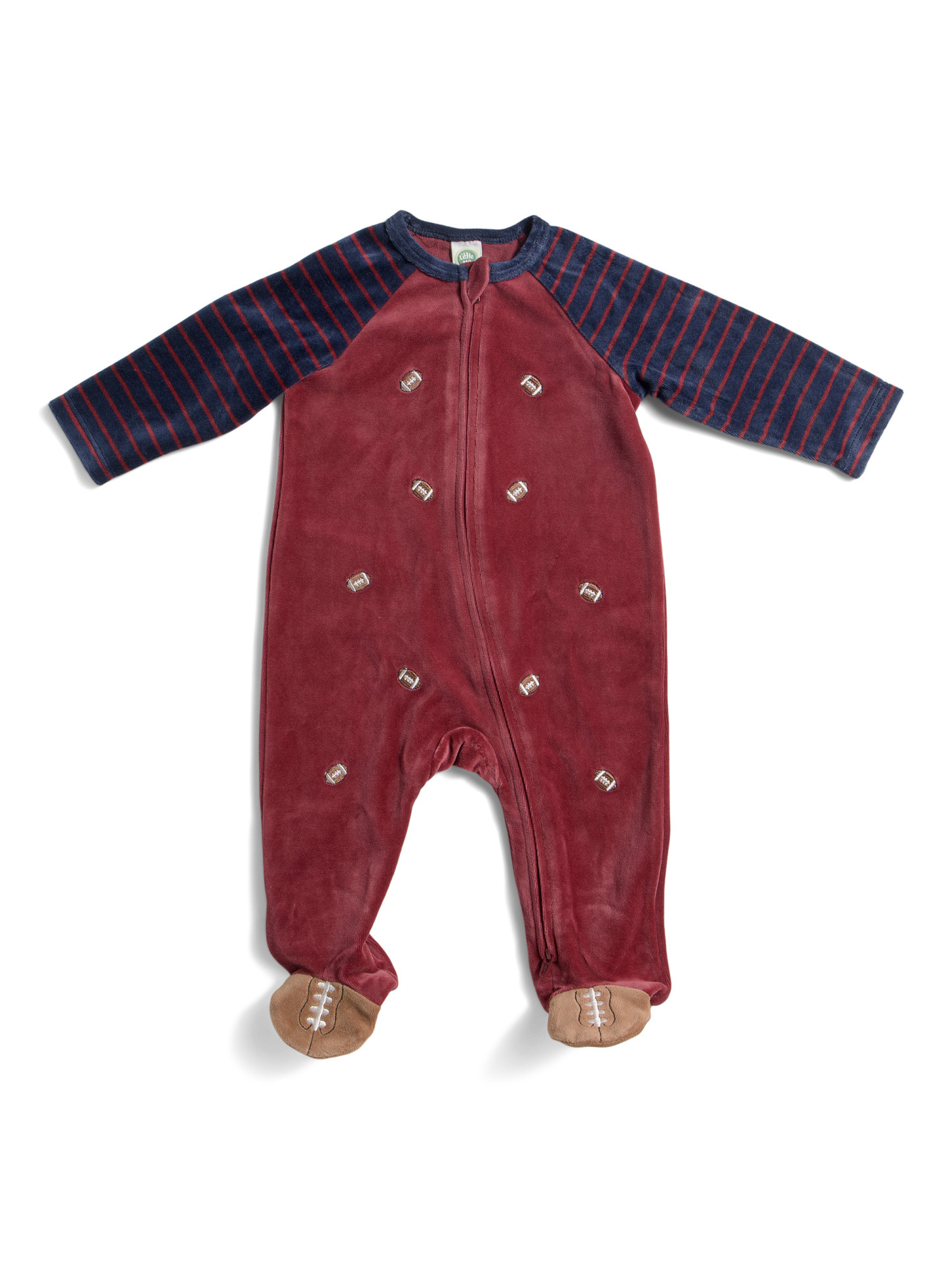 Newborn Boys Velour Football Footed Coveralls | TJ Maxx