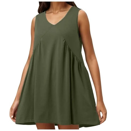 Womens Summer Sleeveless Mini Dress Casual Loose V Neck Sundress With Pockets Mini Summer Dress for Women Causal Dresses for Women Midi Women Dress Loose Fit Dresses Long Denim Dresses | Walmart (US)
