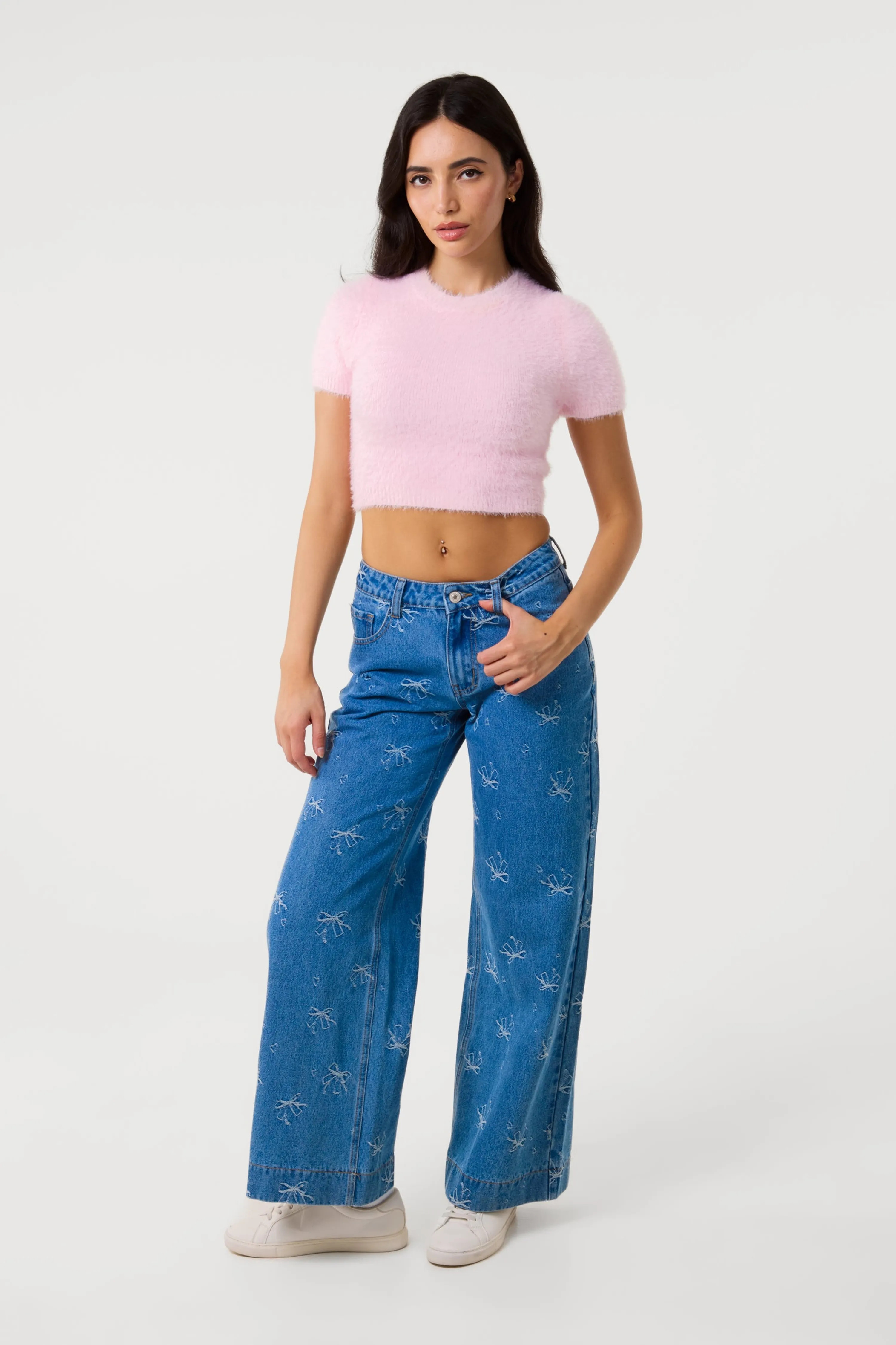Jeans | Light Blue Ribbon Bow Jeans | Pink Vanilla | Debenhams UK