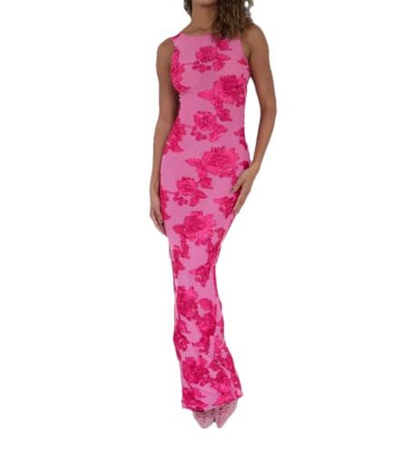 Niiyyjj Floral Print Maxi Dress for Women Embroidered Applique Tank Dress Bodycon Club Party Long... | Amazon (US)