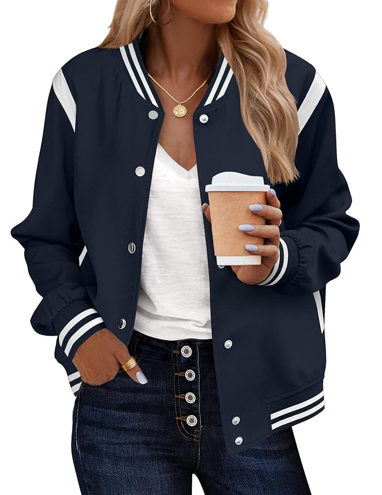 Zeagoo Bomber Jacket Women Varsity Casual Button Down Lightweight 2025 Fall Fashion Short School ... | Amazon (US)