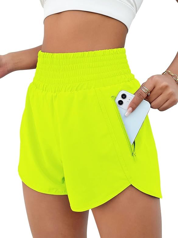 BMJL Women's Athletic Shorts High Waisted Running Shorts Pocket Sporty Shorts Gym Elastic Workout... | Amazon (US)