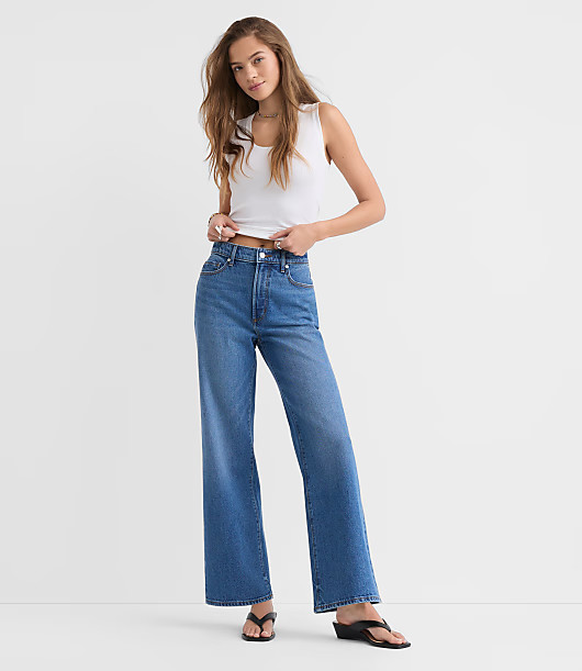 Loft Rivete Petite High Rise Wide Leg Jeans in Vintage Dark Wash | LOFT
