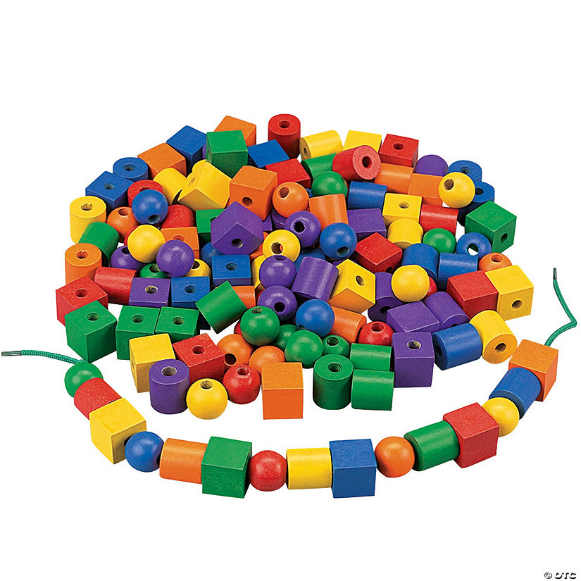 7/8" Brightly Colored Wooden Lacing Beads Set - 120 Pc. | Oriental Trading Company