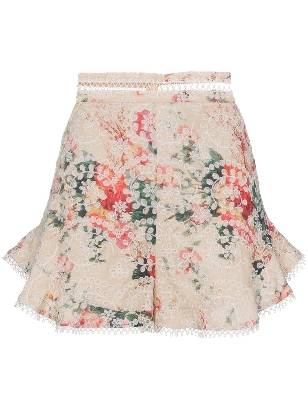 Zimmermann Laelia floral print embroidered cotton shorts - Neutrals | FarFetch US