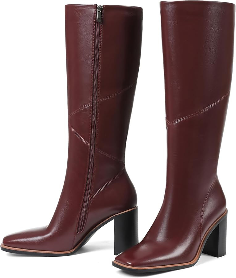 Knee High Boots for Women 3.1 Inch Chunky Heel Square Toe Leather Boot,2025 Fall/Winter Botas Par... | Amazon (US)