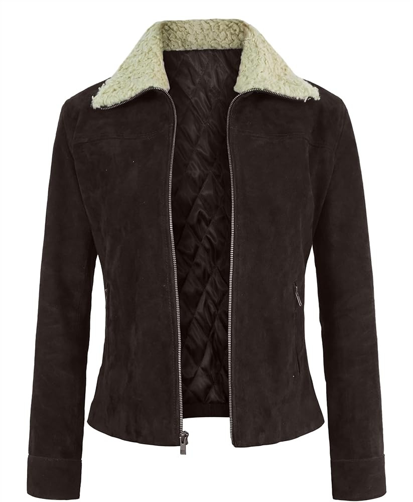 Suede Jacket Women - Sherpa Collar Womens Leather Jacket | Amazon (US)