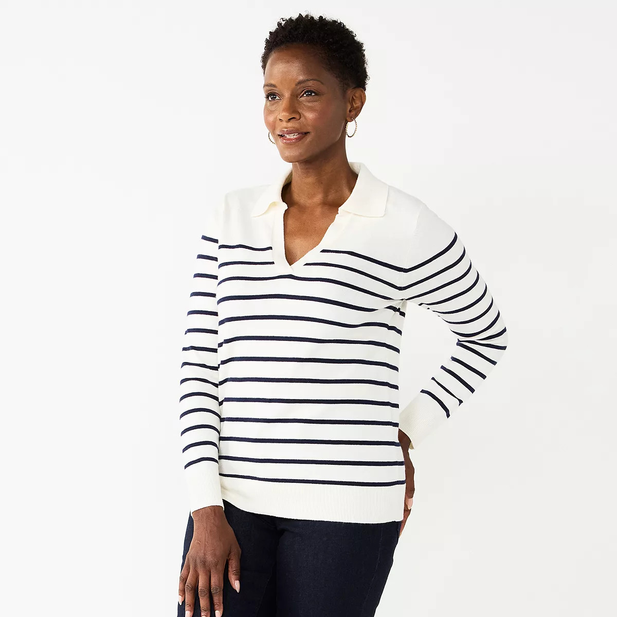 Petite Croft & Barrow® Long Sleeve Polo Sweater | Kohl's