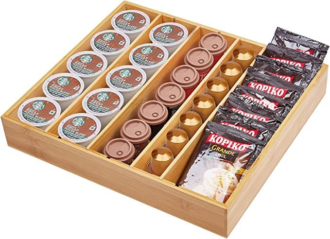 Bamboo K Cup Holder Organizer for Drawer or Countertop Coffee Pod Holder 35 Coffee Pod Storage St... | Amazon (US)
