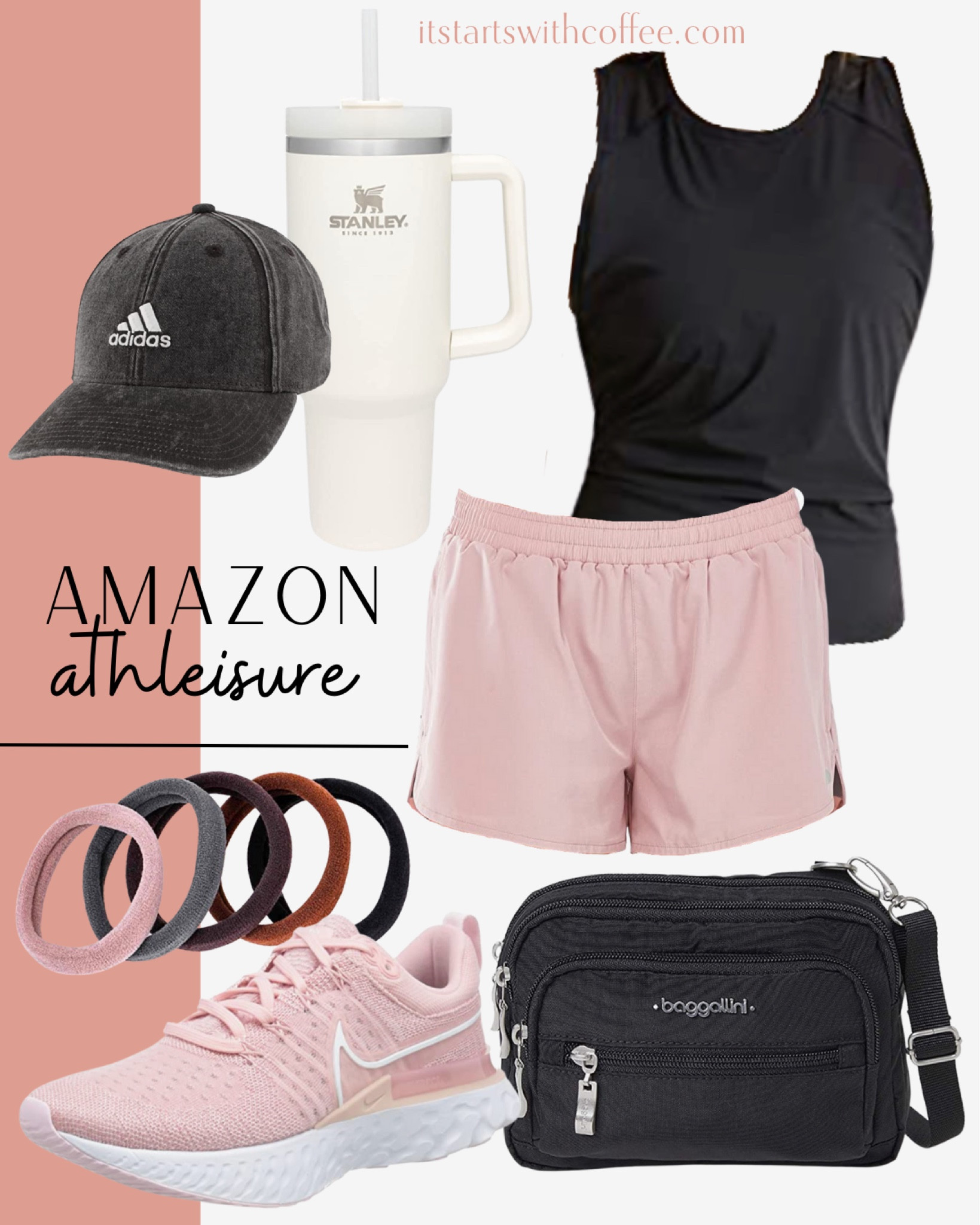 Amazon athleisure outfit includes adidas hat, Stanley cup, pink shorts, black tank, Nike sneakers, hair ties, and crossbody bag.

Outfit, casual outfit, mom outfit, everyday outfit, outfit idea

#LTKunder50 #LTKfit #LTKstyletip