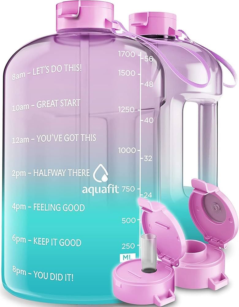 AQUAFIT Half Gallon Water Bottle With Times To Drink - 64 oz Water Bottle With Straw - Water Jug ... | Amazon (US)
