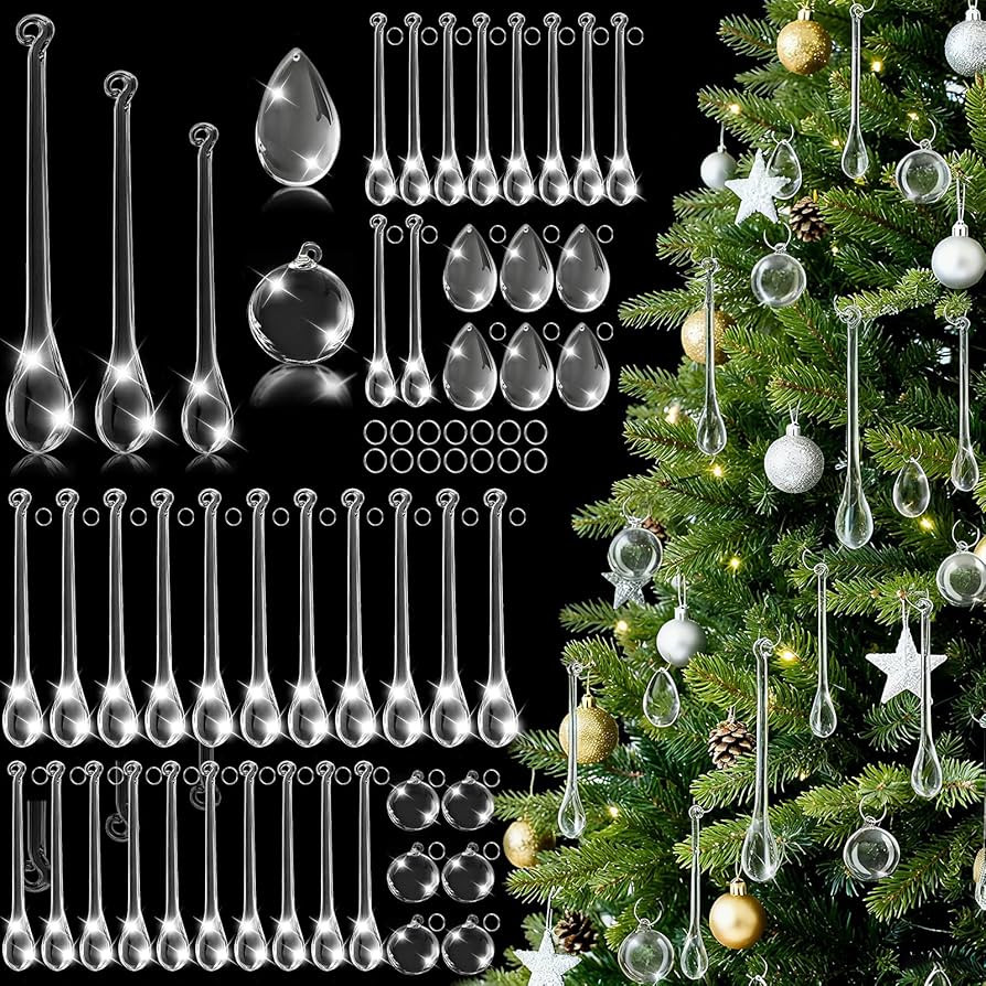 100 PCS Clear Crystal Ornaments for Christmas Tree, Acrylic Teardrop Christmas Ornaments with 5 S... | Amazon (US)