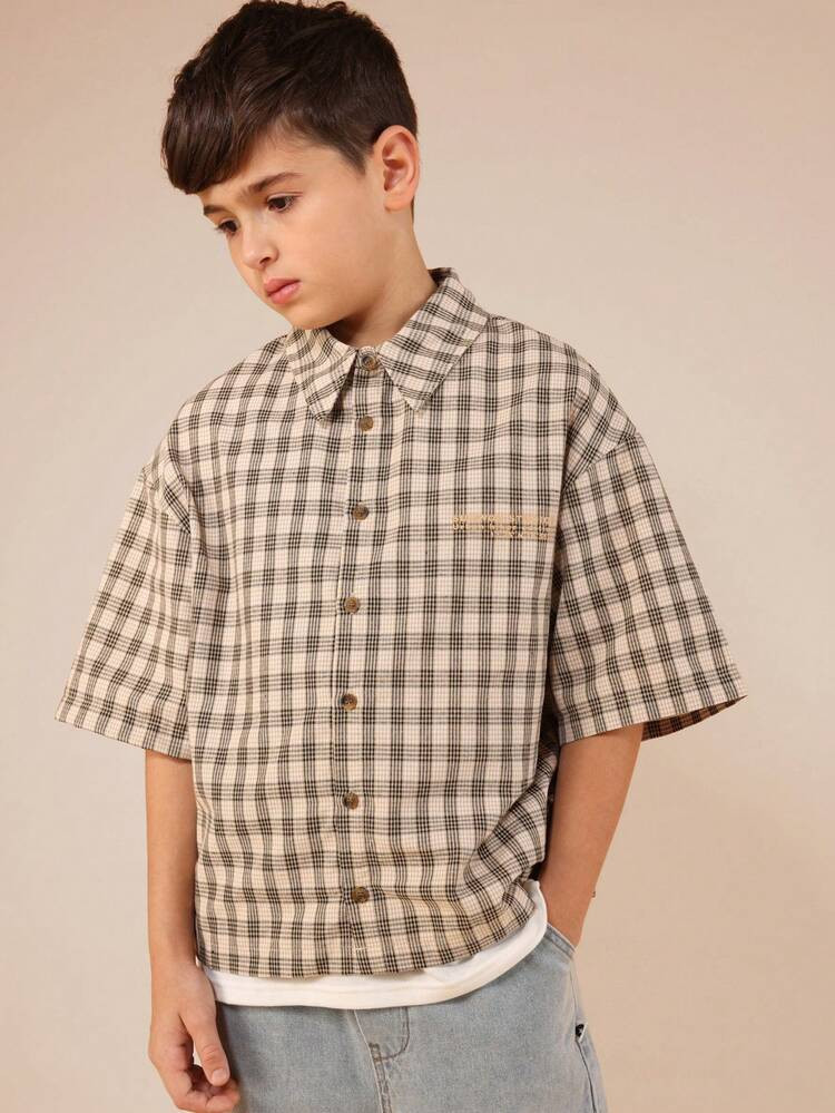 SUMWON Boys Plaid Button Down Short Sleeve Hiker Shirt With Chest Pocket Regular Fit Casual Collared Top Vacation | SHEIN