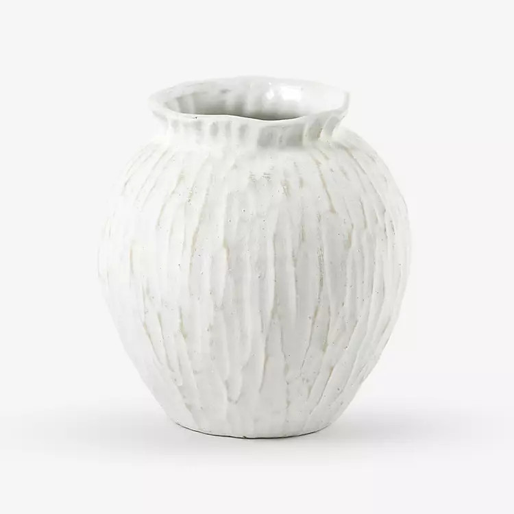 White Ceramic Textured Round Vase | Kirklands