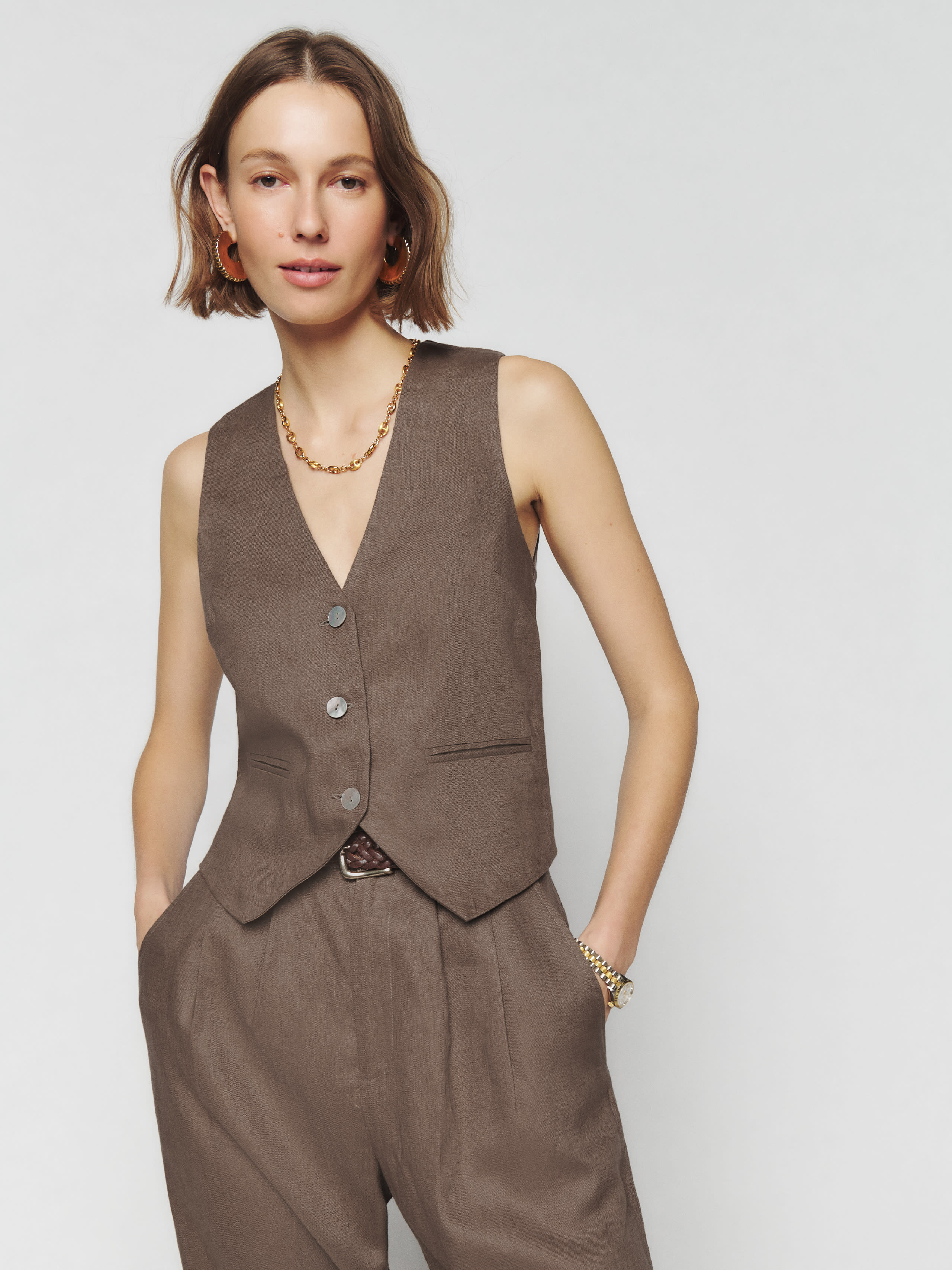 Cienna Linen Vest | Reformation (Global)