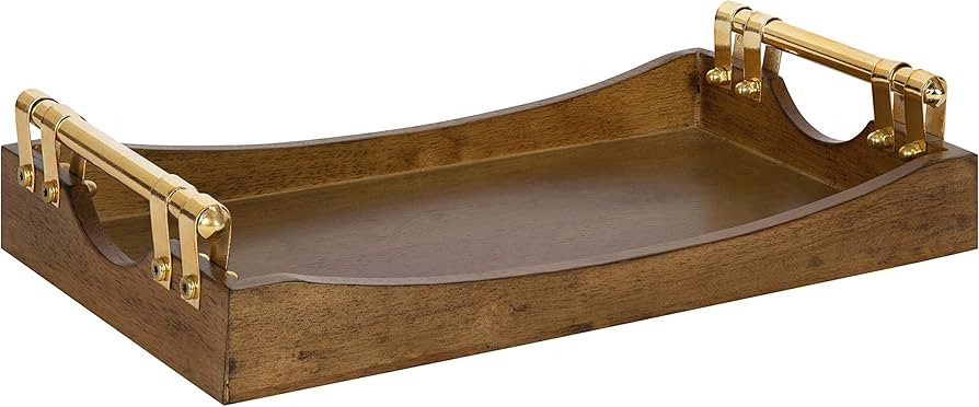 Kate and Laurel Ormond Walnut Wood Decorative Tray with Gold Metal Handles | Amazon (US)