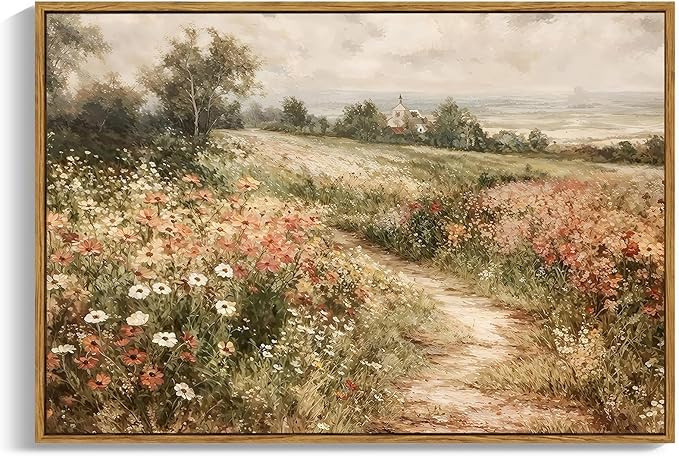 OIQArtOIQ Framed Canvas Wall Art,Vintage Decor,Landscape Nature Country Wildflower Paintings Farm... | Amazon (US)