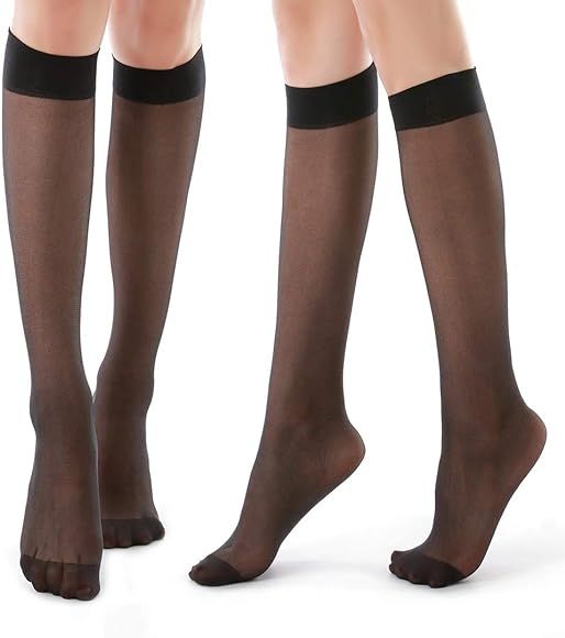 9 Pairs Knee High Pantyhose with Reinforced Toe - 20D Nylon Stockings for Women | Amazon (CA)