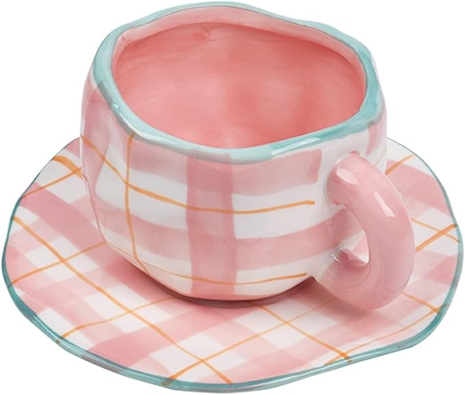 Koythin Ceramic Coffee Mug, Cute Pink Cup for Women with Saucer for Office and Home, Dishwasher a... | Amazon (US)