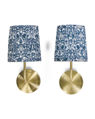 2Pk 13.5In Cordless Printed Shade Metal Wall Sconces Set, Gold | TJ Maxx