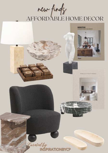 NEW AFFORDABLE HOME DECOR FINDS
#coffeetablebook #marblebowl #bouclechair #travertinelamp #marbletable #organicmodern #lookforless #decorativeobjects

#LTKHome #LTKFindsUnder50 #LTKSaleAlert