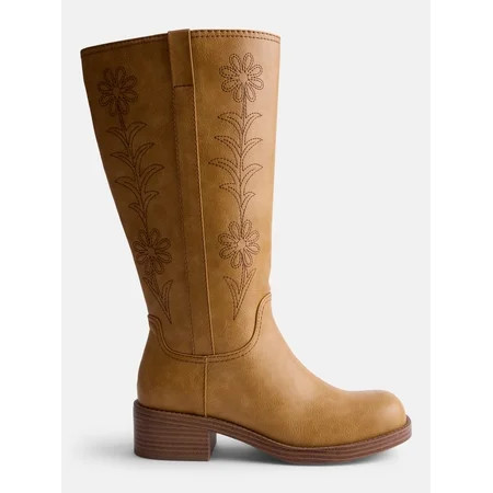 No Boundaries Women s Floral Embroidered Block Heel Boots | Walmart (US)