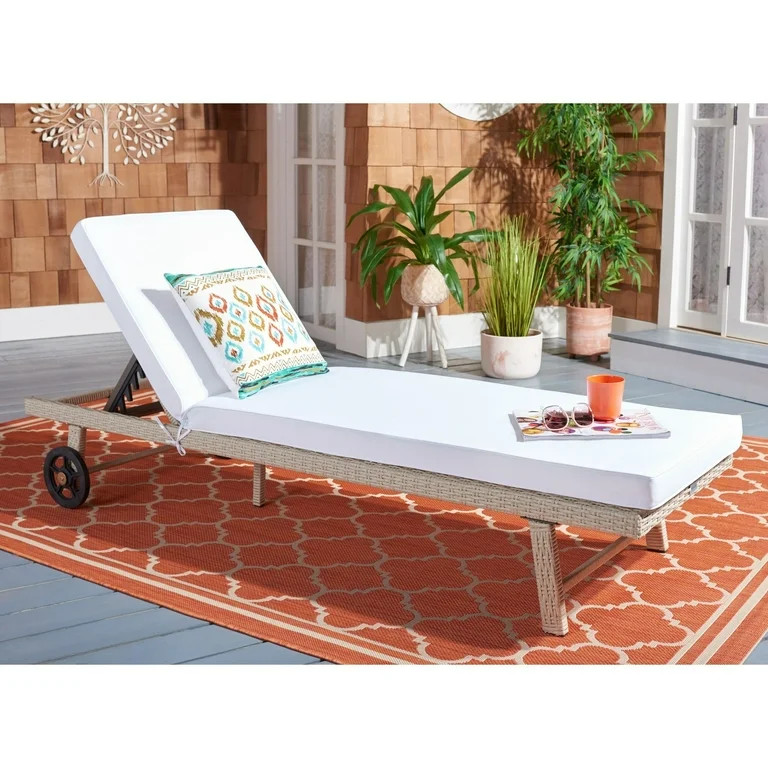SAFAVIEH Outdoor Collection Joella Chaise Sunlounger Beige/White Cushion - Walmart.com | Walmart (US)