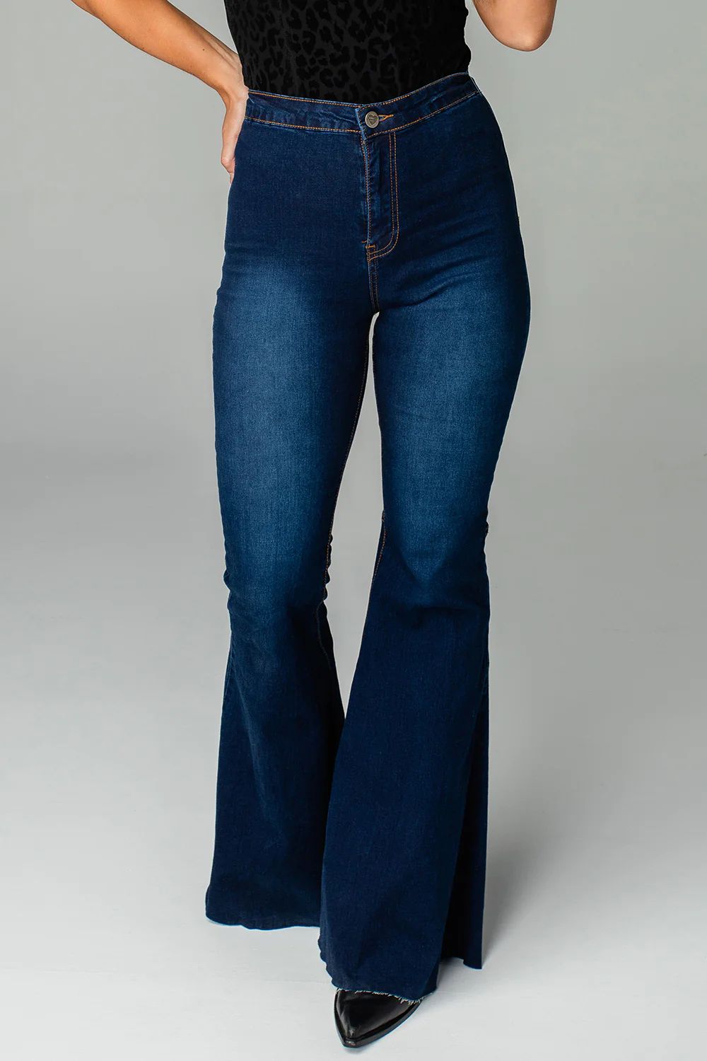 Moonshine High-Waisted Flared Jeans - Dark Blue | BuddyLove