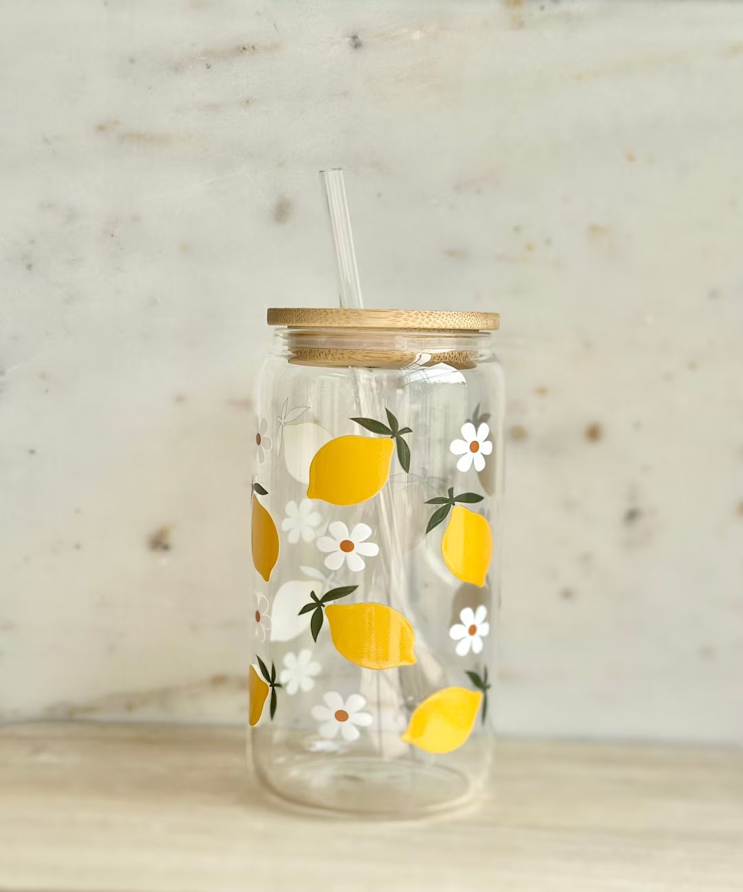 Lemon Daisy Glass Cup - Etsy | Etsy (US)