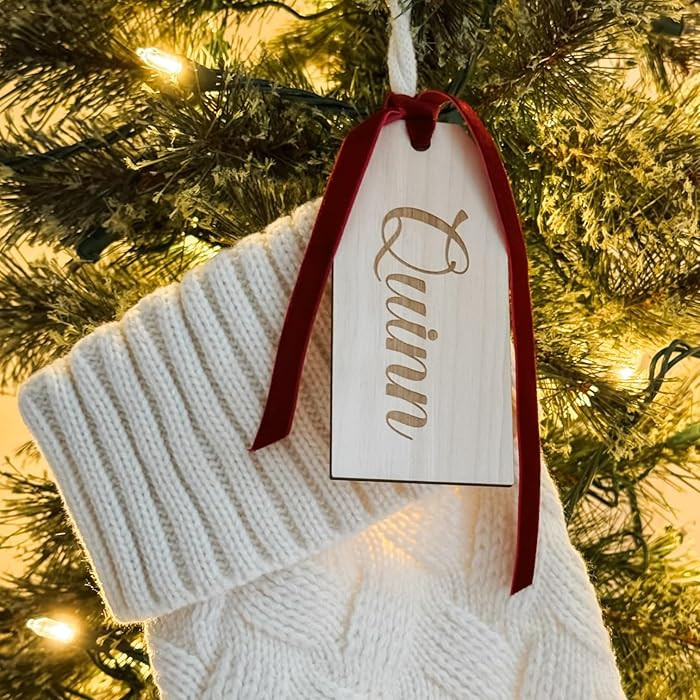 Personalized Stocking Name Tag with Velvet Ribbon, Custom Gift Tag, Modern Christmas Decor | Amazon (US)