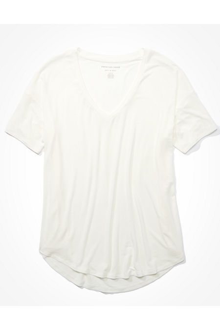 AE Soft & Sexy V-Neck T-Shirt Women's White XXS | American Eagle Outfitters (US & CA)