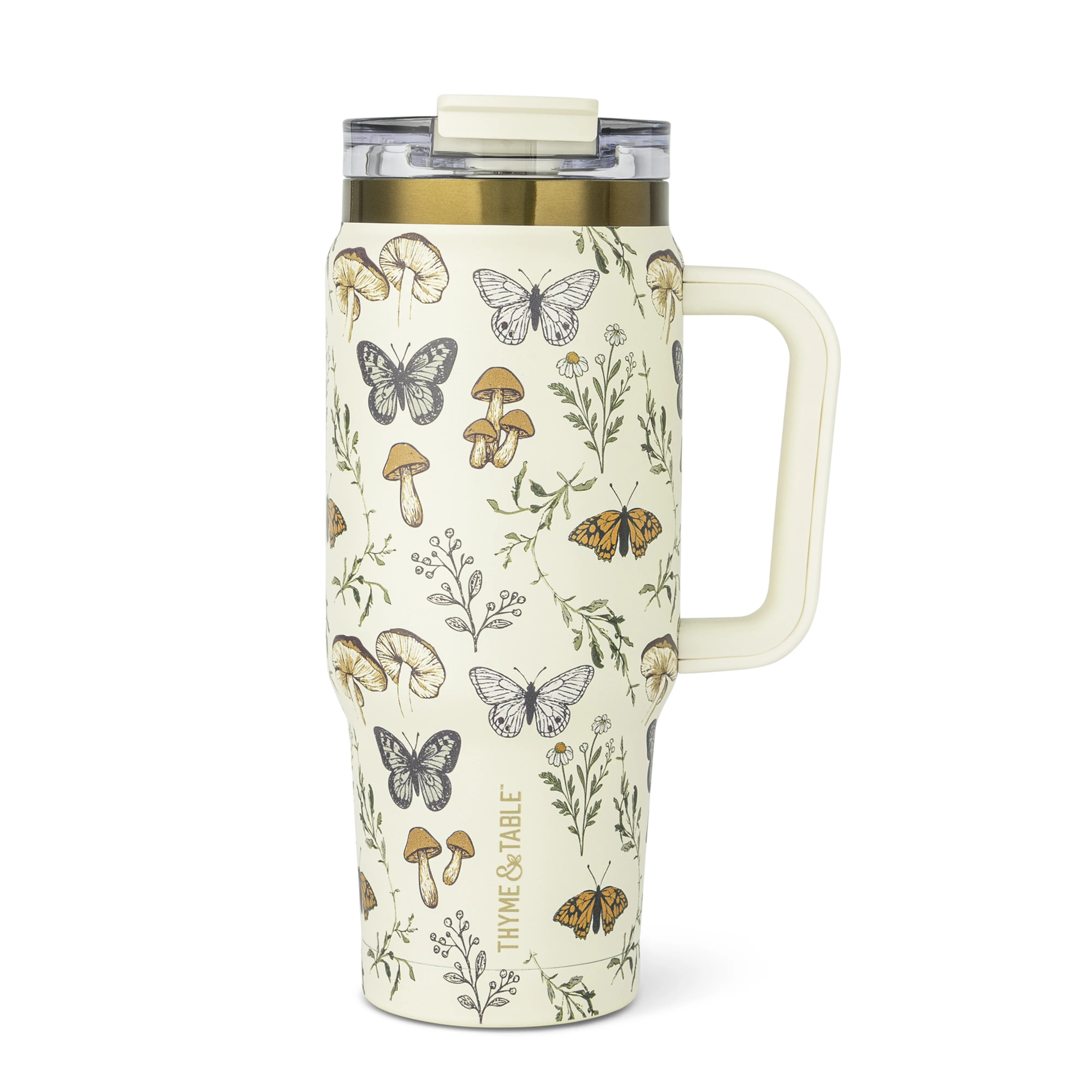 Thyme & Table 32 fl oz Stainless Steel Luna Tumbler with Handle and Dual Straw Lid, Pink Gingham | Walmart (US)