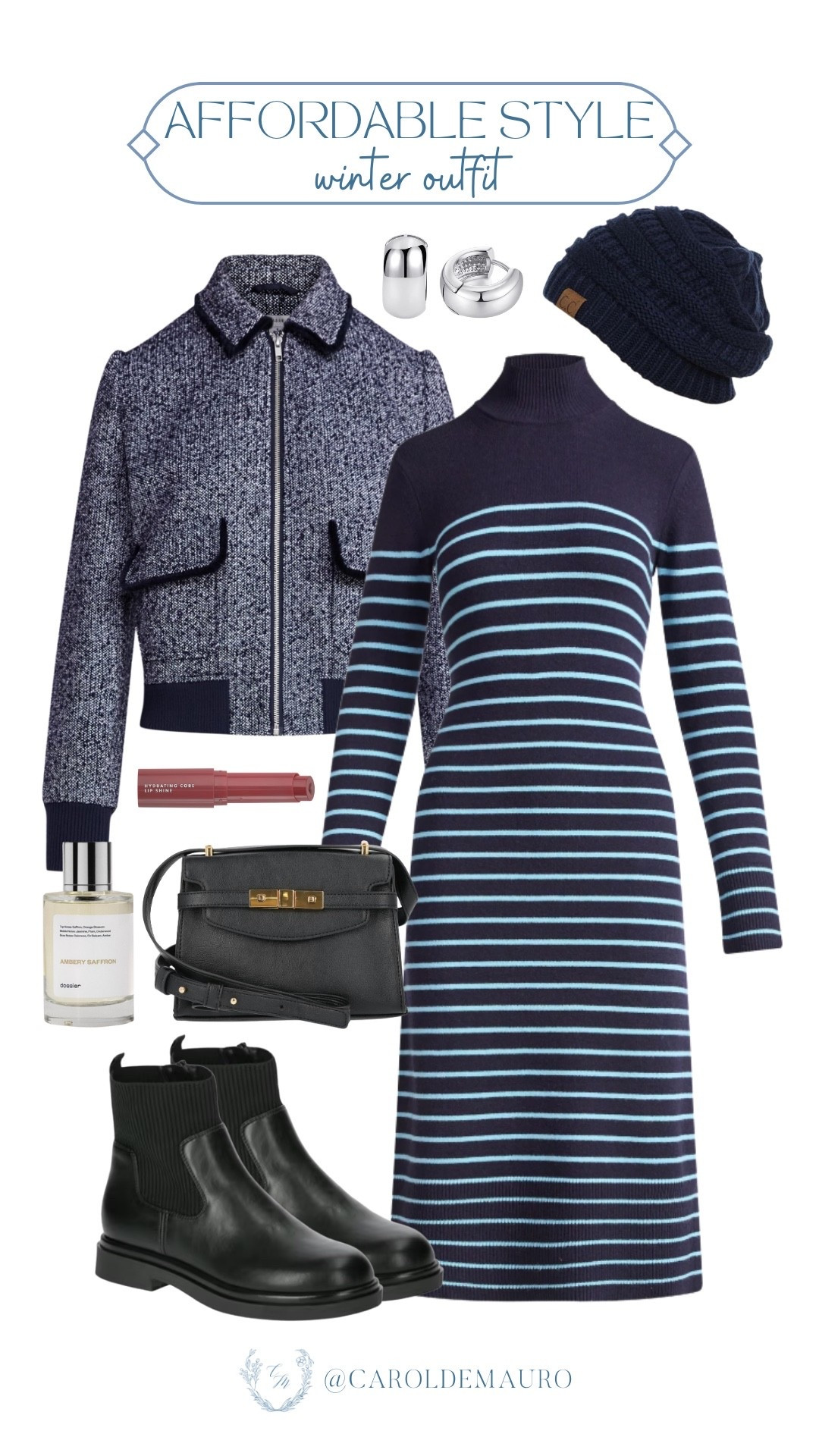 Throw on a cutesy look for your weekend date, but make it affordable! Style a turtleneck midi sweater dress with a tweed bomber jacket, a pair of winter boots, and a cute beanie hat.

casual outfit, new york look, budget friendly, petite fashion, ootd, everyday wear, street style, winter wardrobe

#LTKSeasonal #LTKFindsUnder50 #LTKU
