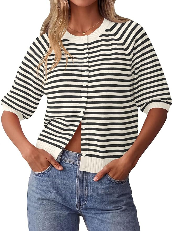 Saodimallsu Womens Short Sleeve Cardigan Lightweight Summer Fall Sweaters | Amazon (US)