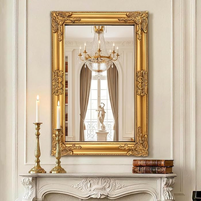 FICTOR 24" x 36" Vintage Baroque Mirrors for Wall, Antique Gold Ornate Decorative Mirror with Car... | Amazon (US)