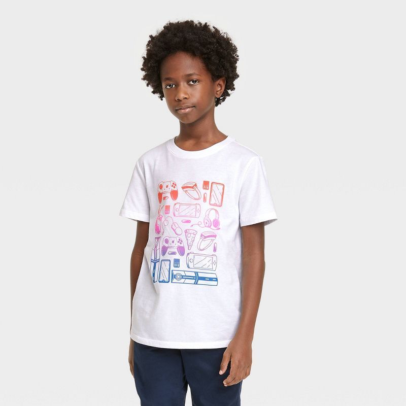 Boys' Neon Gaming Icons Graphic Short Sleeve T-Shirt - Cat & Jack™ White | Target