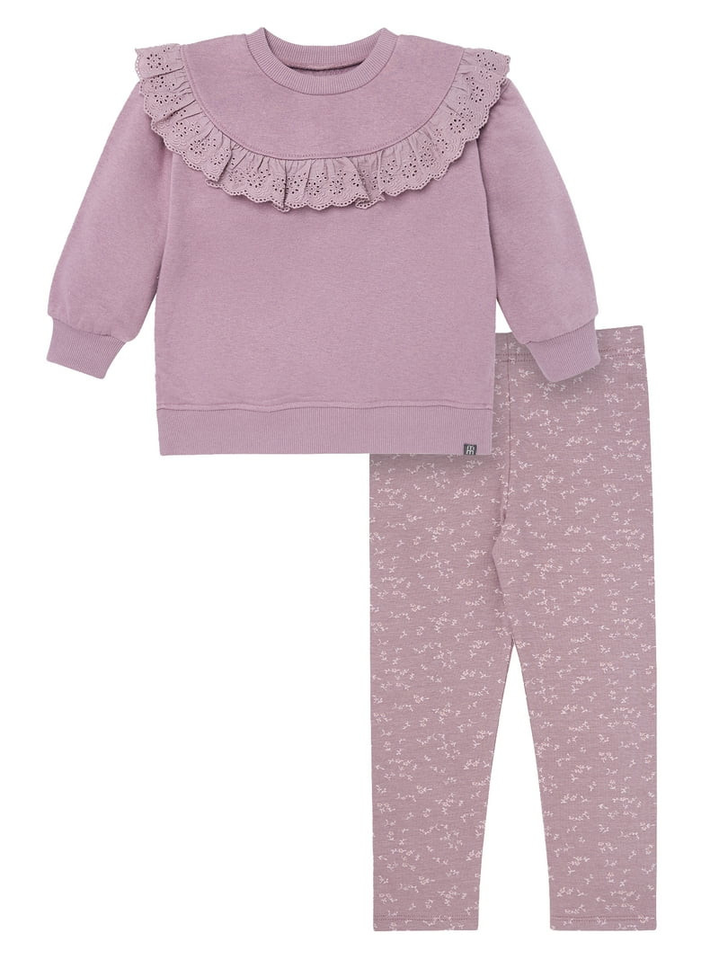 Modern Moments by Gerber Toddler Girl Eyelet Ruffle Sweatshirt Tunic and Legging Set, Sizes 12M-5... | Walmart (US)