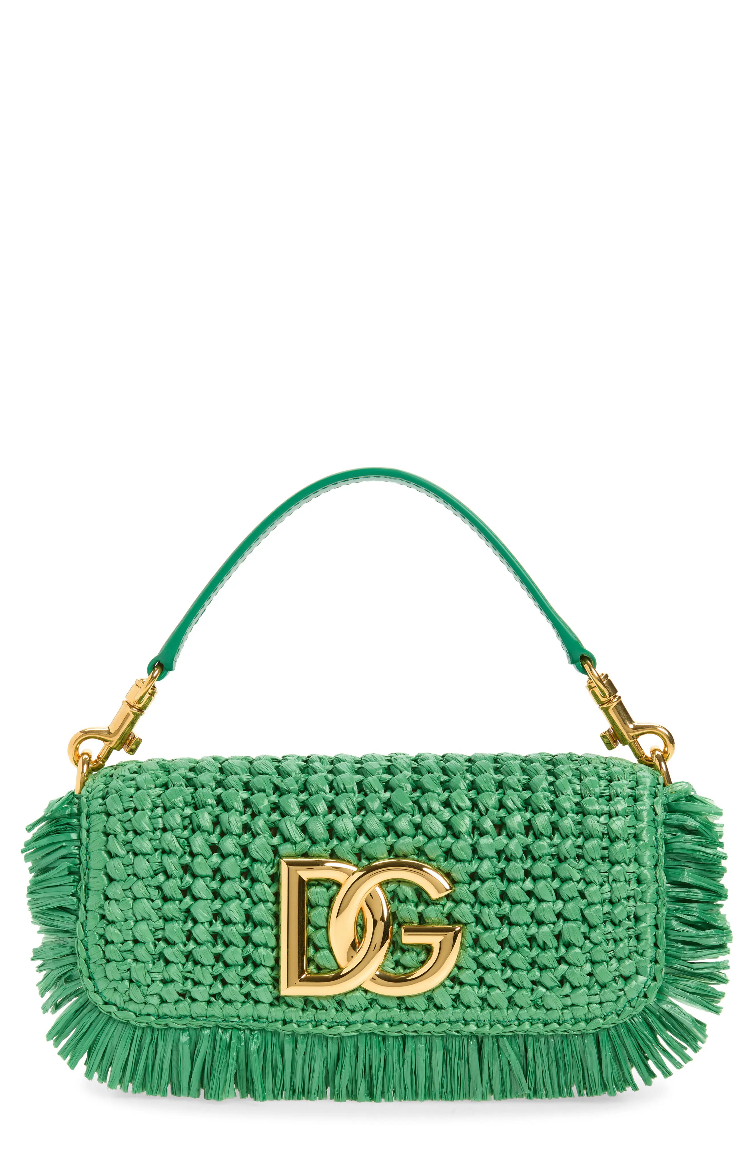 Dolce&Gabbana Faux Raffia Shoulder Bag in 80535 Esmeraldo 1 at Nordstrom | Nordstrom