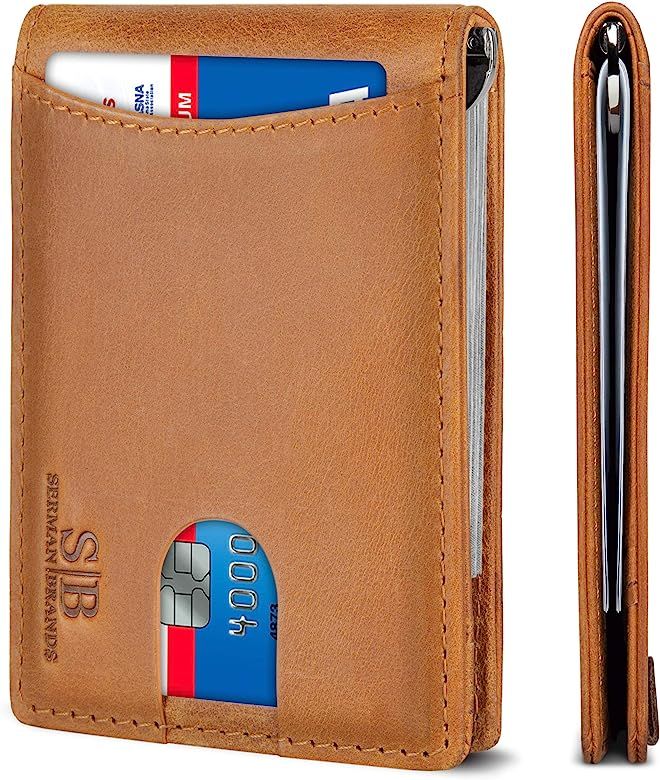 SERMAN BRANDS RFID Blocking Slim Bifold Genuine Leather Minimalist Front Pocket Wallets for Men w... | Amazon (US)